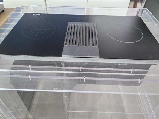 60cm eléctrico 2 zona de inducción Hub con incorporado en la corriente descendente de extracción de capuchones con 3 velocidades Max 504m3/Hora y panel de control táctil